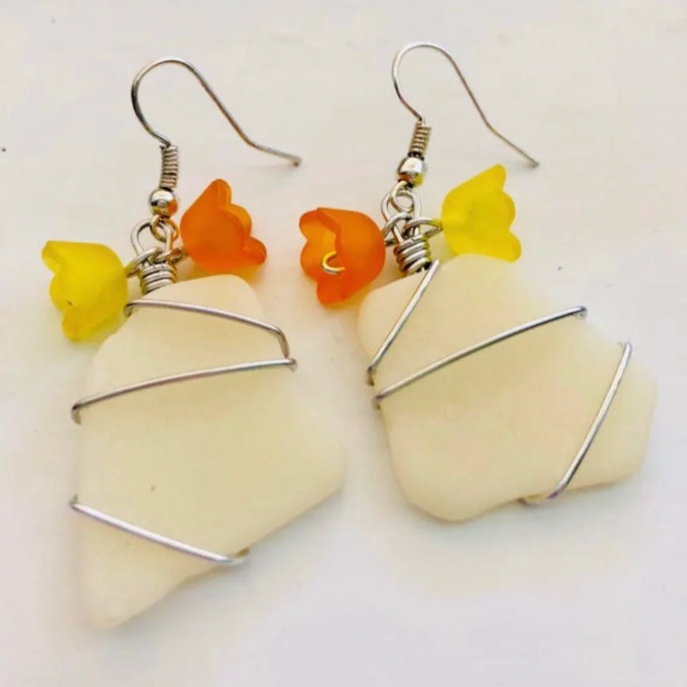 “Creamsicle Spring” one of a kind seaglass earrings - sea glass - beach glass